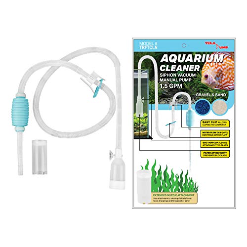 TERA PUMP Limpador de aquário genuíno Limpador de areia de cascalho de tanque de peixes de aquário com controlador de fluxo de água de bico longo N - BPA Free (modelo: TRFTCLN)